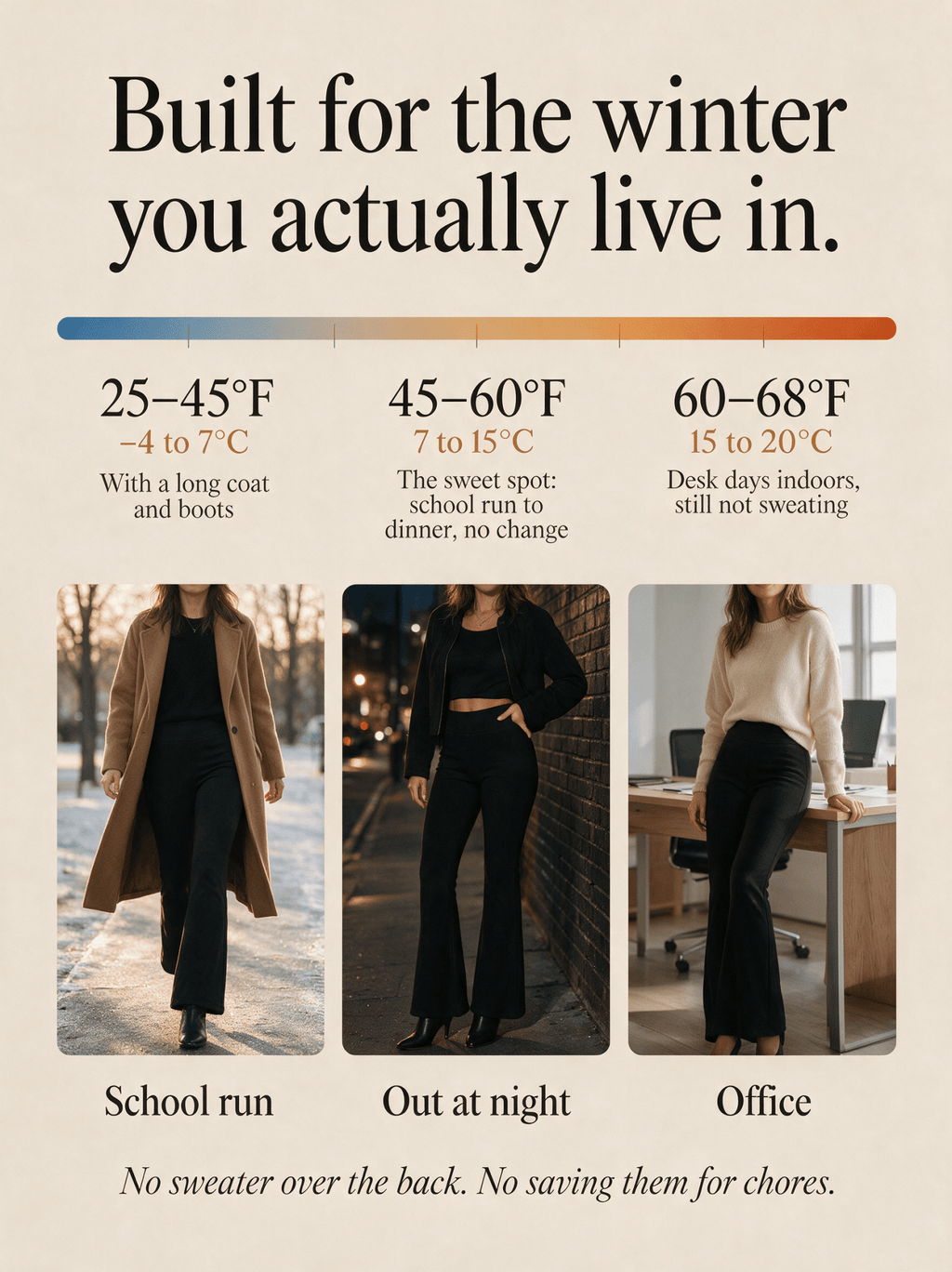 Fleece Lined Flare Pants — High Waisted Winter Trousers - Fleece Society