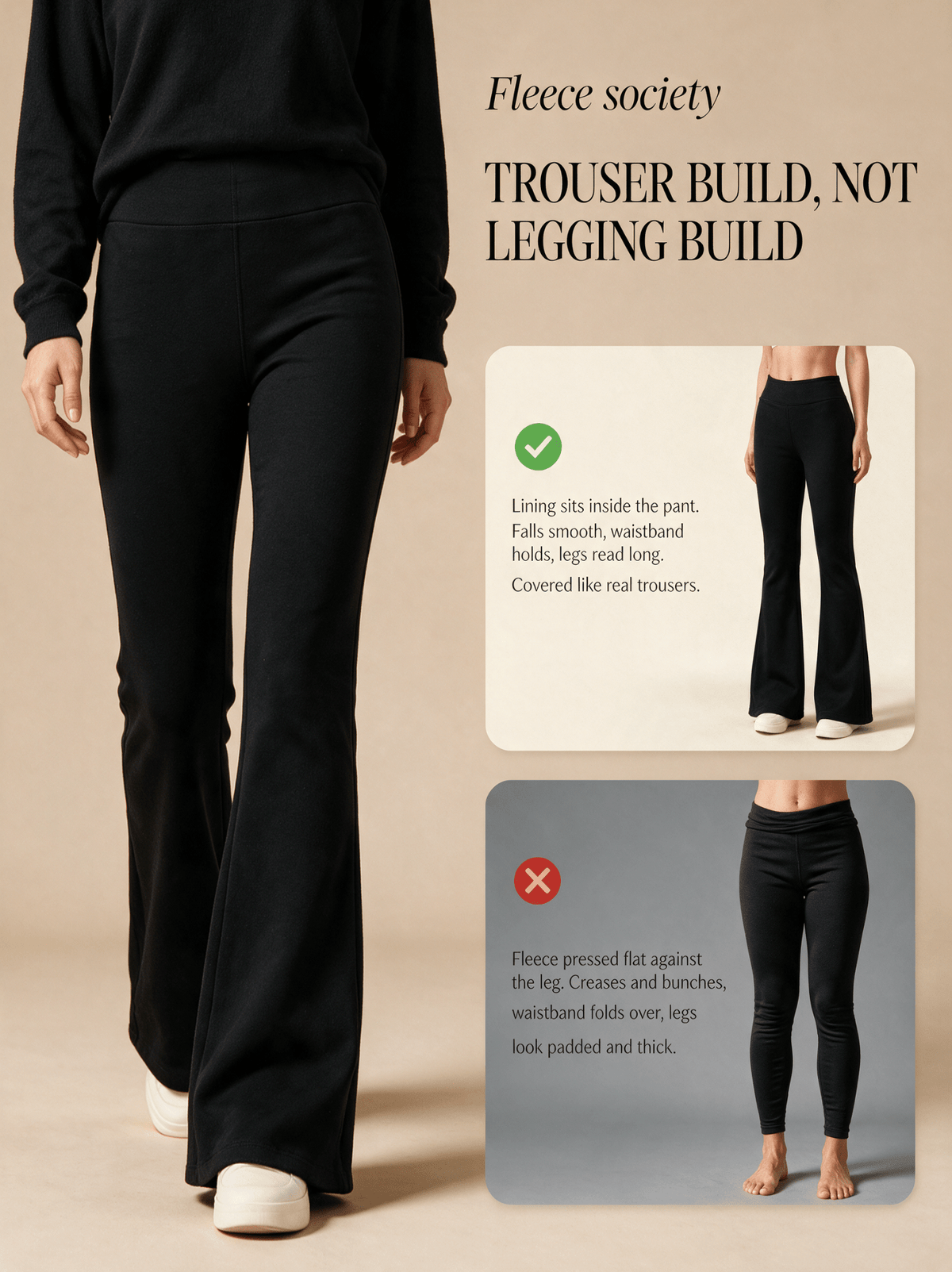 Fleece Lined Flare Pants — High Waisted Winter Trousers - Fleece Society