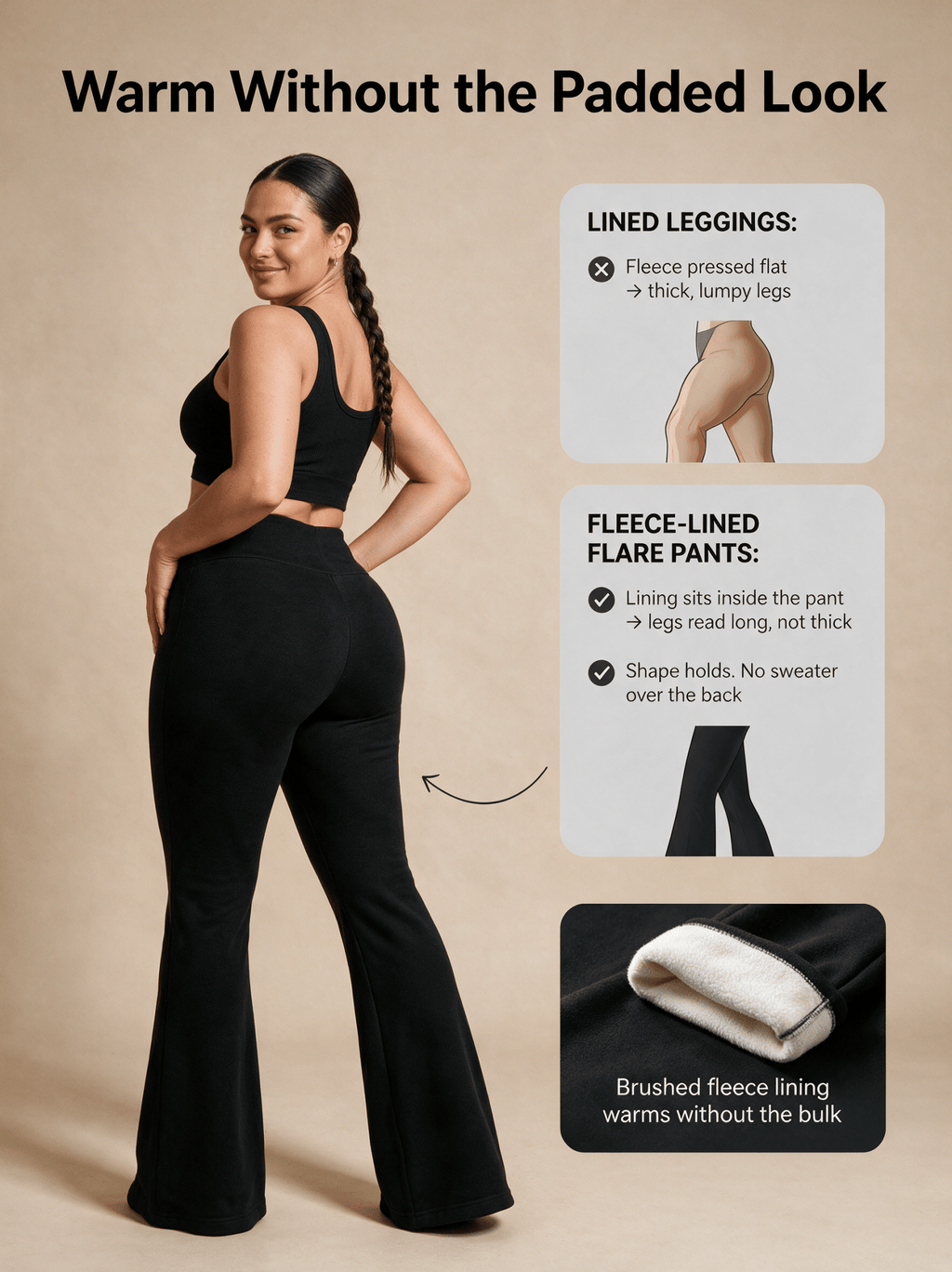 Fleece Lined Flare Pants — High Waisted Winter Trousers - Fleece Society