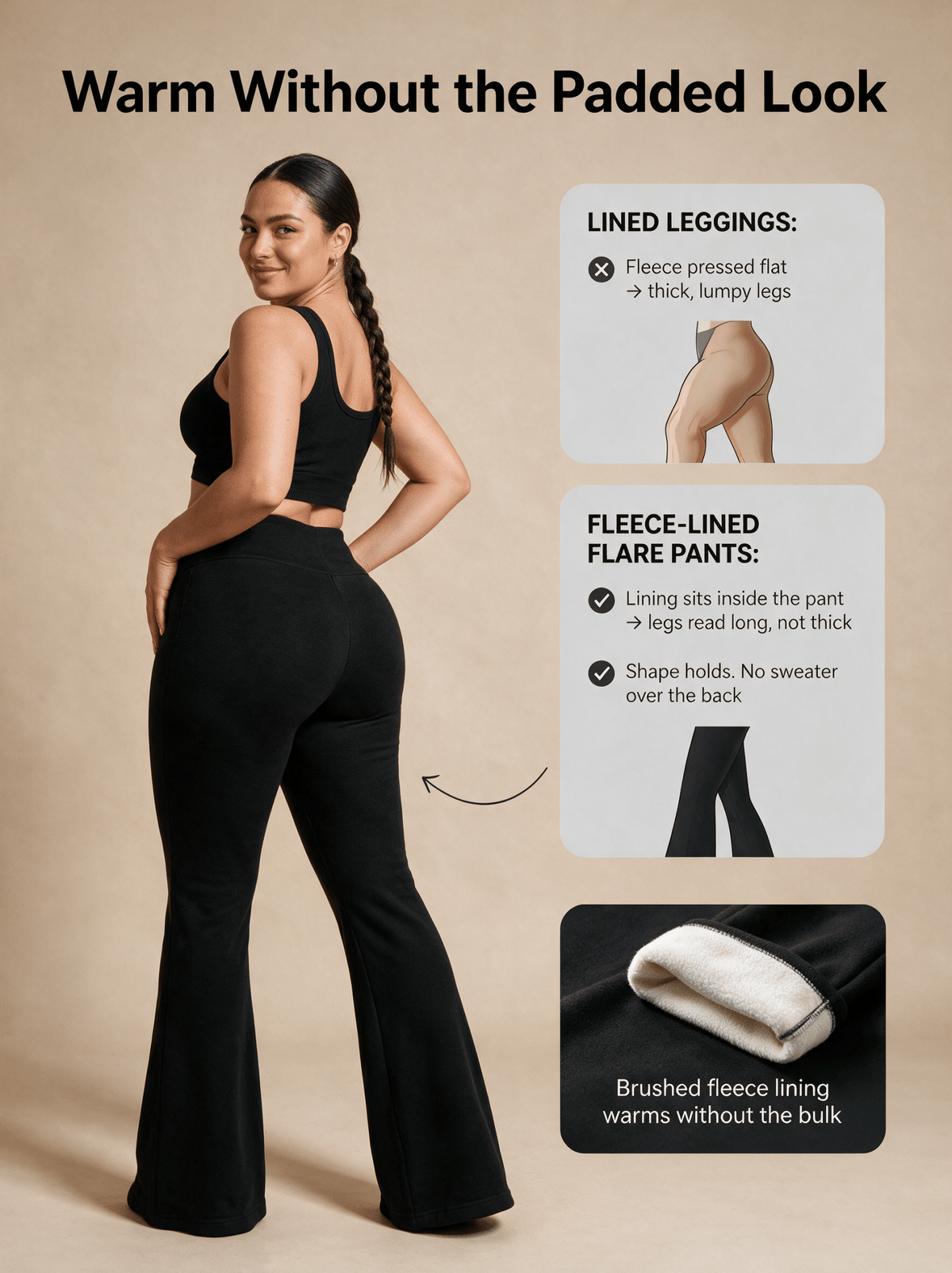 Fleece Lined Flare Pants — High Waisted Winter Trousers - Fleece Society