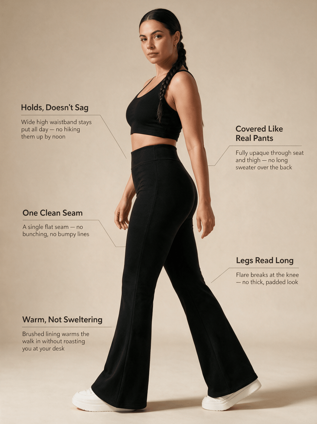 Fleece Lined Flare Pants — High Waisted Winter Trousers - Fleece Society